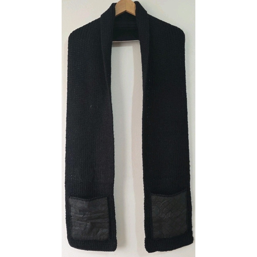 Vintage Ralph Lauren Jean Co Wool Crochet Black Scarf‎ With Pockets Hand Warmers